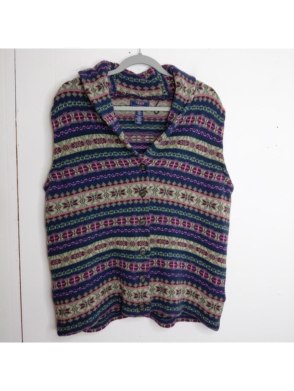 Chaps Vest Womens 2X Dark Colors Sweater Heavy Cotton Grandma Grunge Eclectic
